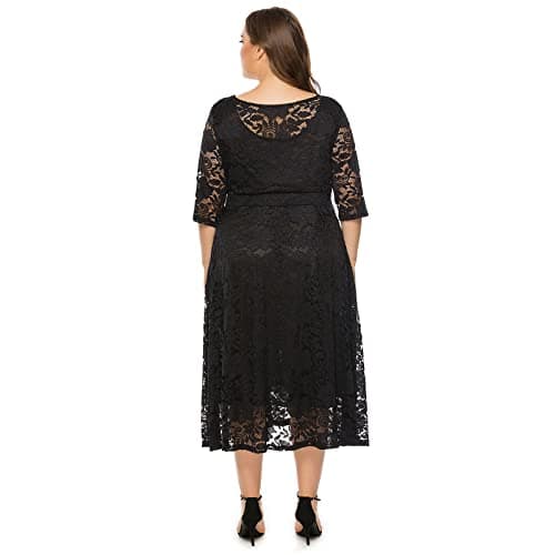 Plus Size Floral Lace Cocktail Dress with Pockets for Women