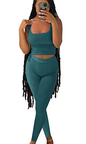 Ribbed Crop Tank Top and Yoga Leggings Set for Women