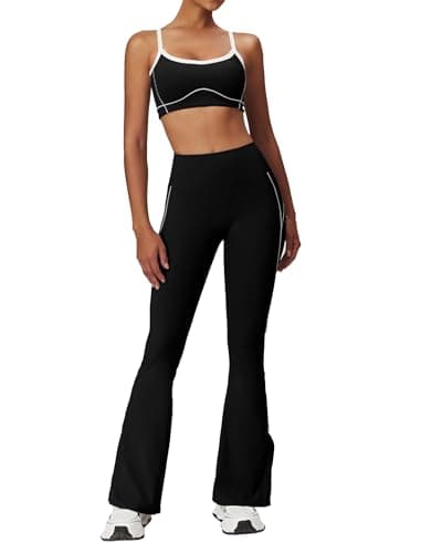 ABOCIW Women's Workout Set Contrast Piping Sports Bra & High Waist Leggings