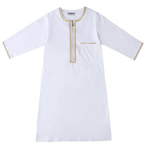 IMEKIS Kids Embroidered Arab Thobe with Pockets for Muslim Boys
