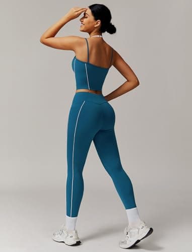 Womens Workout Set Spaghetti Straps Tank Top & High Waist Leggings with Pockets
