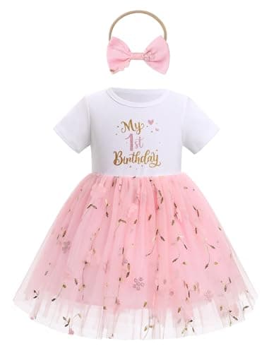IDOPIP Baby Girls' 1st Birthday Flower Tutu Dress & Headband Set for Cake Smash