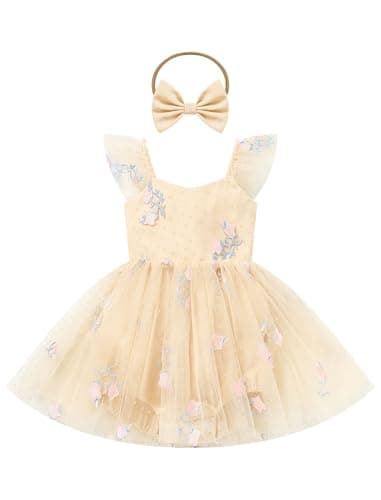IMEKIS Baby Girls Floral Romper Dress for 1st Birthday & Wedding Tulle Tutu