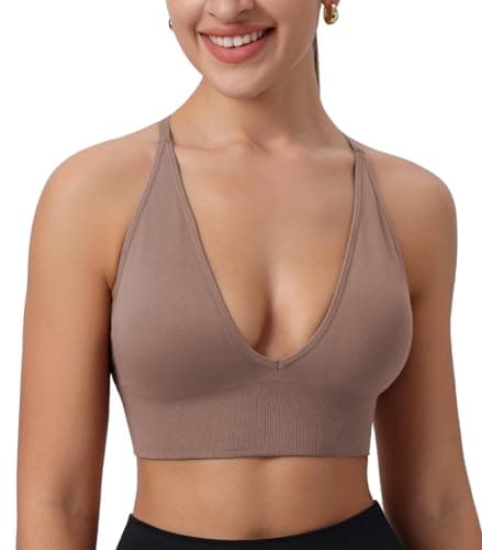 SHAEND Women's Deep V-Neck Padded Sports Bra with Criss Cross Straps Yoga Top