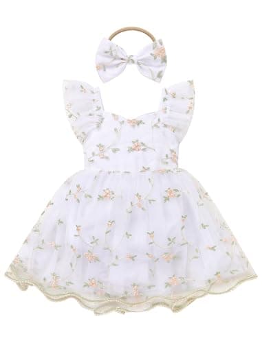 IMEKIS Baby Girls Floral Romper Dress for 1st Birthday & Wedding Tulle Tutu