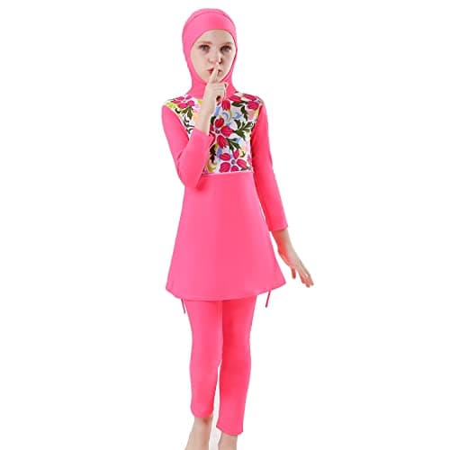 IMEKIS Modest Girl Burkini Swimsuit Set with Long Sleeve Rash Guard