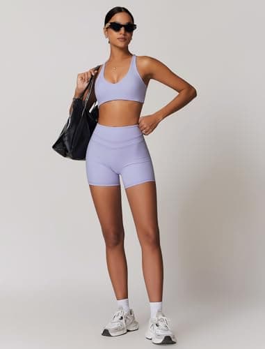 ABOCIW Women's V-Neck Twist Back Sports Bra & High Waist Biker Shorts Yoga Set