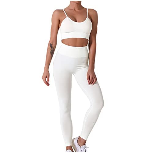 Fartey High-Waist Seamless Leggings Matching Backless Strappy Sports Bras Yoga Running Set