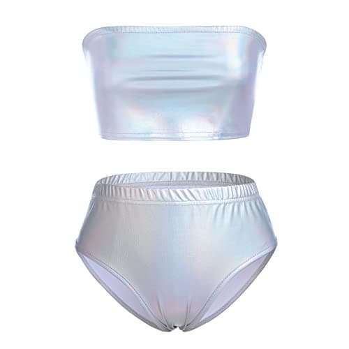 Metallic Rave Outfit for Women: Shiny Crop Top and Shorts for Music Festivals, Halloween Cosplay and Dance Clubwear