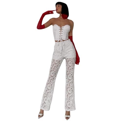 JUMISEE Women's Flared Mesh Sheer Pants for Dance Festival Clubwear