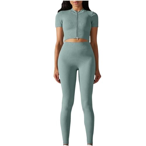 Fartey Women's Matching Workout Set High Waist Leggings & Zip Up Tops
