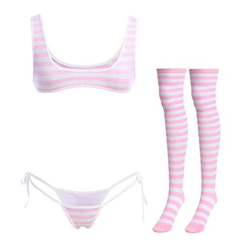 IMEKIS Women's Kawaii Anime Lingerie Set 4Pcs Outfit