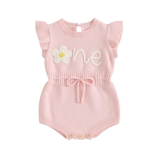 SYOKUP First Birthday Girl Floral Embroidered Drawstring Romper
