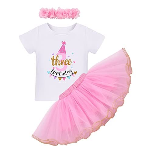 ODASDO Baby Girl 1st/2nd/3rd Birthday Party Cake Smash Tutu Set 3pcs
