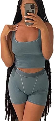 Ribbed Crop Tank Top and Yoga Leggings Set for Women
