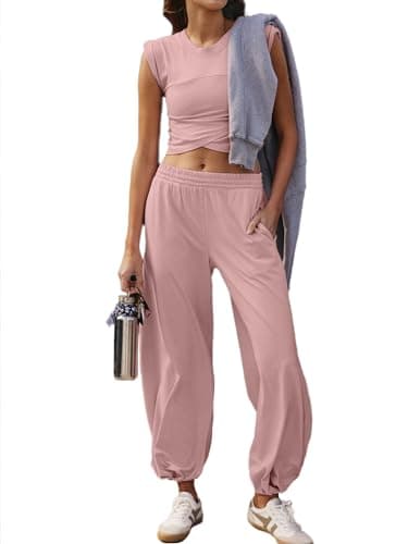 Glamaker Women's Two-Piece Athletic Set Casual Workout Tops & Sweatpants