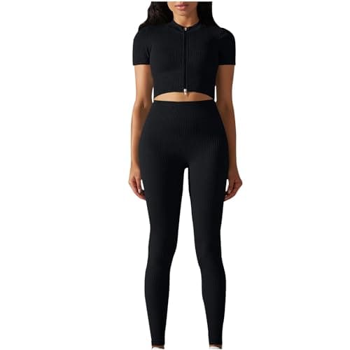 Fartey Women's Matching Workout Set High Waist Leggings & Zip Up Tops
