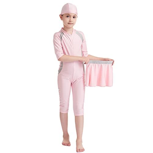 IMEKIS Modest Girl Burkini Swimsuit Set with Long Sleeve Rash Guard