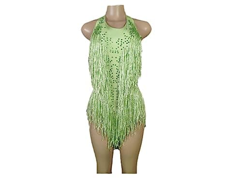 HEYDHSDC Sparkly Crystals Fringe Bodysuit Dance Costume
