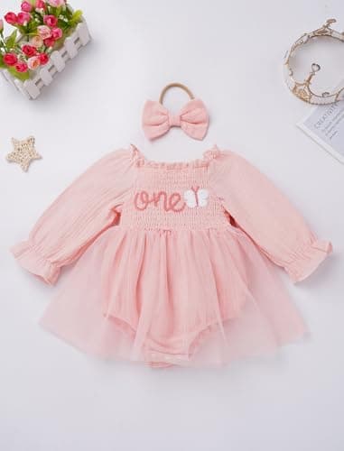 IMEKIS Baby Girl 1st Birthday Snowflake Romper & Headband Outfit