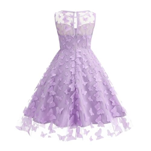 IWEMEK Girls Flower Embroidered Tulle Mesh Dress for Weddings & Birthdays
