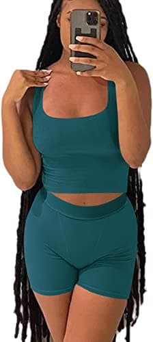 Ribbed Crop Tank Top and Yoga Leggings Set for Women