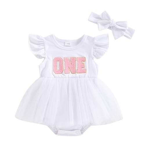 Baby Girls 1st Birthday Outfit: Romper, Tutu Skirt, Summer Clothes