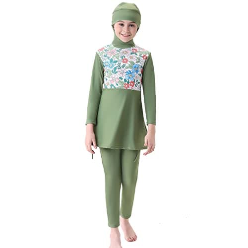 IMEKIS Modest Girl Burkini Swimsuit Set with Long Sleeve Rash Guard