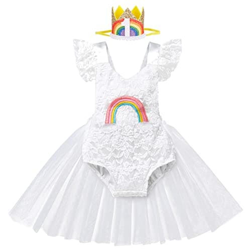 IBTOM CASTLE Baby Girl Boho One-Ruffle Lace Romper Tutu Dress for 1st Birthday Photoshoot