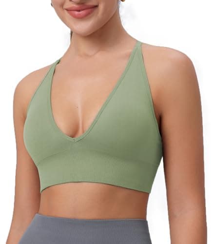 SHAEND Women's Deep V-Neck Padded Sports Bra with Criss Cross Straps Yoga Top