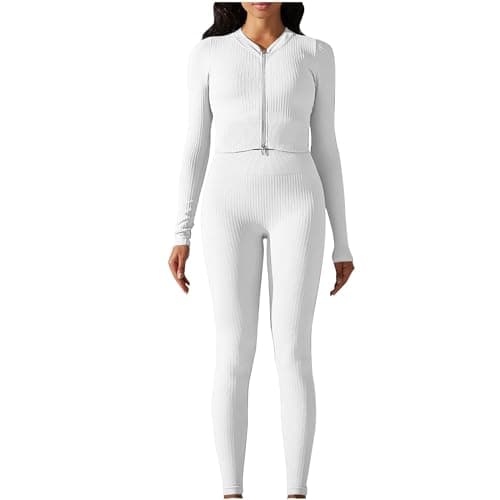 Fartey Women's Matching Workout Set High Waist Leggings & Zip Up Tops