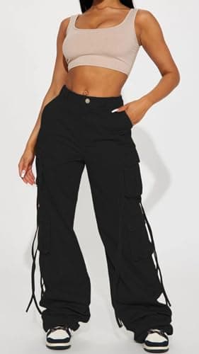 Fablinic Women's Y2K High-Wasted Straight Leg Cargo Pants with 6 Pockets