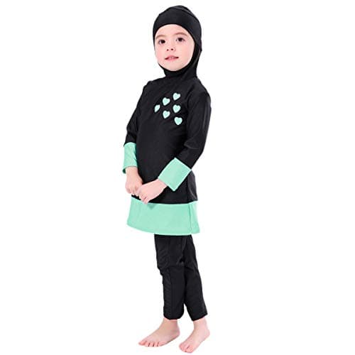 IMEKIS Modest Girl Burkini Swimsuit Set with Long Sleeve Rash Guard