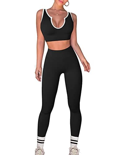 Hafailia Women's Gym Two-Piece Outfit: Crop Tank & High-Waist Leggings