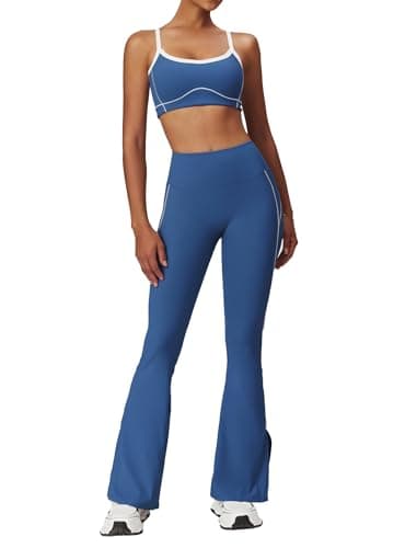 ABOCIW Women's Workout Set Contrast Piping Sports Bra & High Waist Leggings