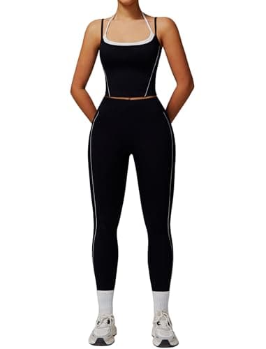 Womens Workout Set Spaghetti Straps Tank Top & High Waist Leggings with Pockets