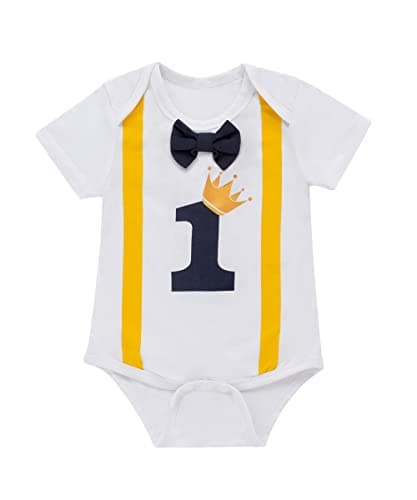 Funny Bowtie One Year Old Boys Romper Bodysuit Set