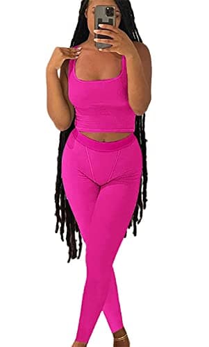 Ribbed Crop Tank Top and Yoga Leggings Set for Women