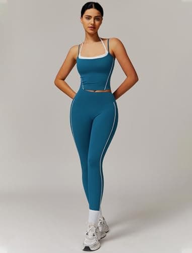 Womens Workout Set Spaghetti Straps Tank Top & High Waist Leggings with Pockets