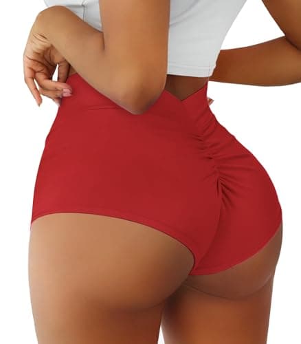 High Waist Yoga Booty Shorts for Women with V Back Scrunch - Butt Lifting Gym Bottoms