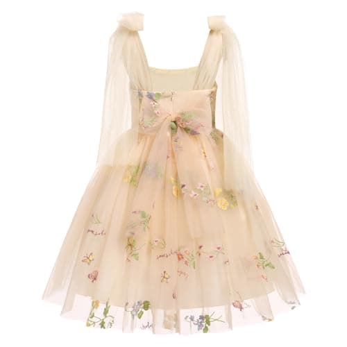 ODOLDI Baby Flower Girl Sleeveless Spaghetti Straps Floral Embroidered Birthday Dress