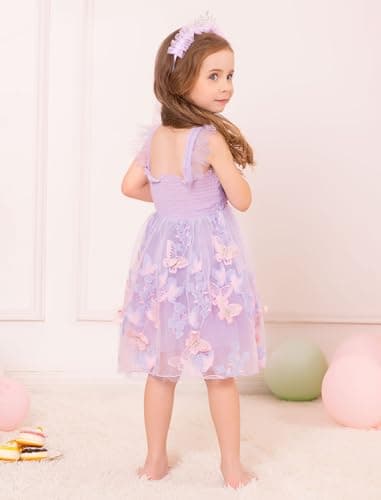 OBEEII Toddler Butterfly Embroidered Tulle Dress for Birthday Party