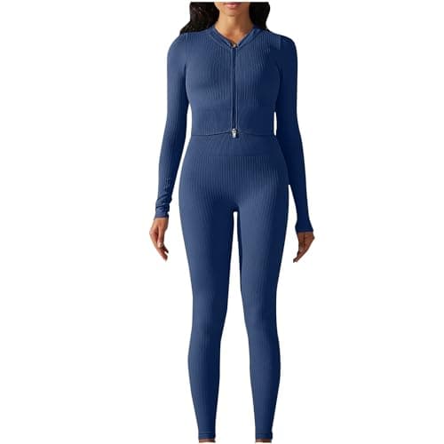Fartey Women's Matching Workout Set High Waist Leggings & Zip Up Tops