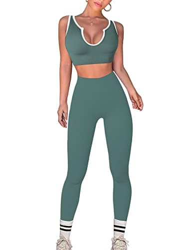 Hafailia Women's Gym Two-Piece Outfit: Crop Tank & High-Waist Leggings