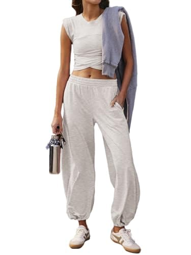 Glamaker Women's Two-Piece Athletic Set Casual Workout Tops & Sweatpants