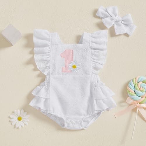 Amiblvowa Baby Girl Daisy Flower Romper for 1st Birthday Smash