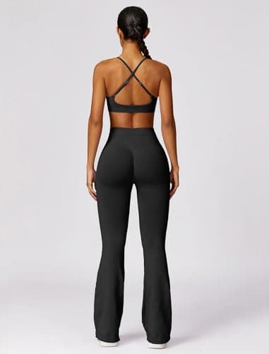 OmeWee Women's V-Neck Adjustables Cami Bra & High-Waist Flared Leggings Workout Set