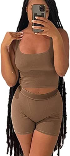 Ribbed Crop Tank Top and Yoga Leggings Set for Women
