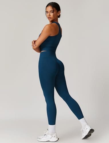 Womens QBGJTD Workout Sets: Racer-back Top & High-Waist Leggings