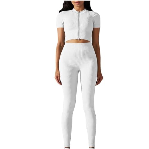 Fartey Women's Matching Workout Set High Waist Leggings & Zip Up Tops